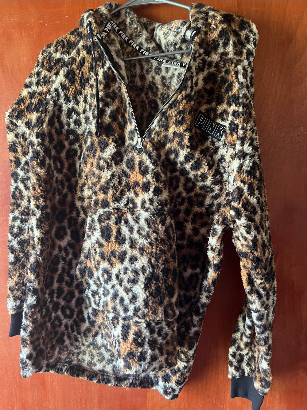 PINK Victoria's Secret Leopard Sherpa Half-Zip Hoodie - Brown/Tan/Black